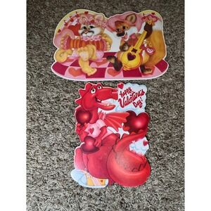 Vintage  80's Valentine Day Lot Dragon and Animal Cutouts Paper Decorations
